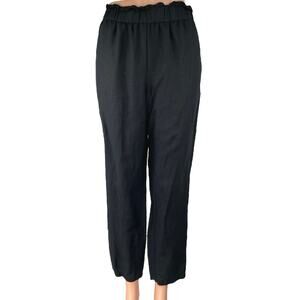 LOFT Women's Black Linen Elastic Waist Pull On Straight Ankle Trousers Pants S